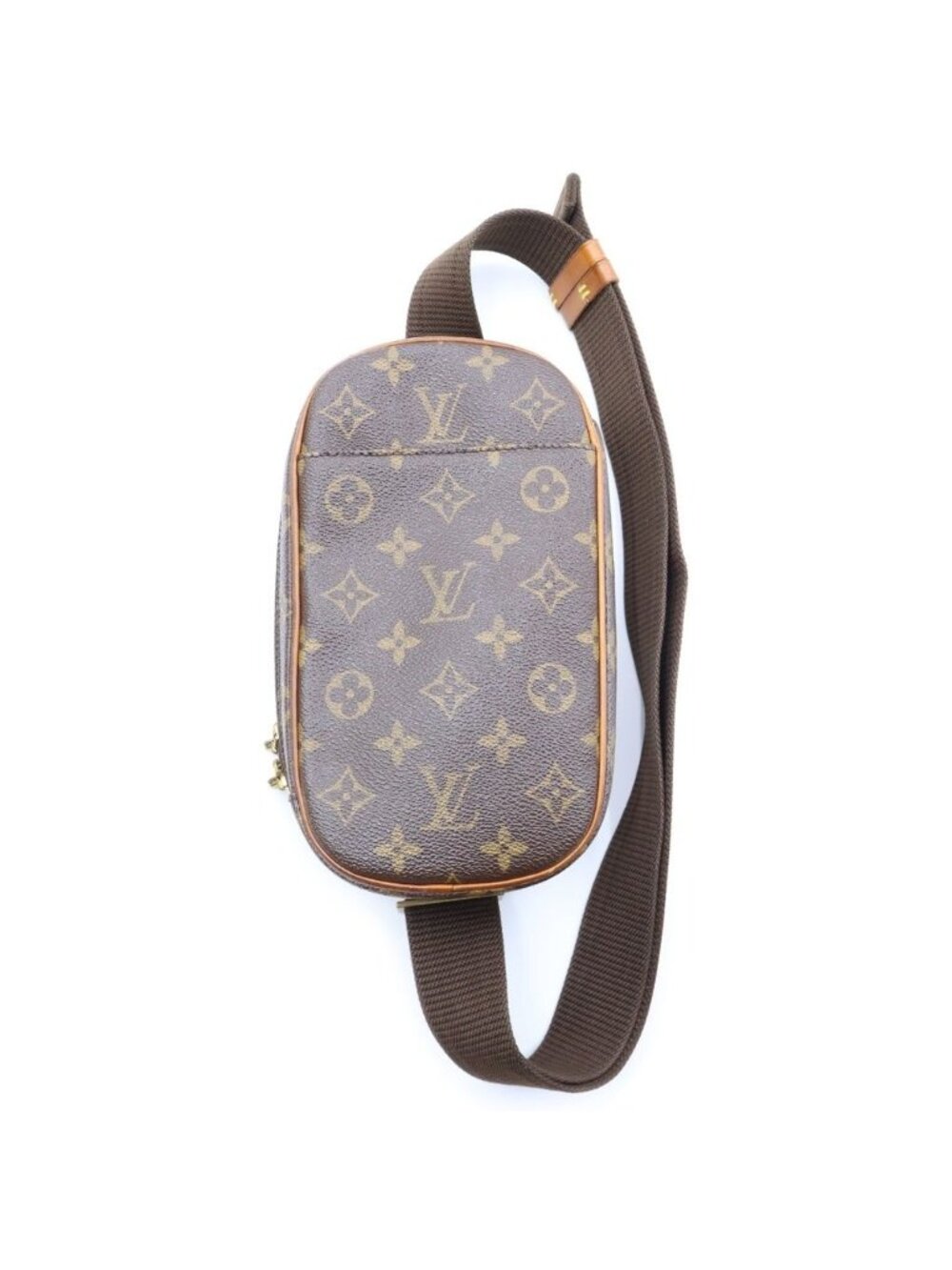 Louis Vuitton Monogram Pochette Gange Mini Shoulder Bag Brown Leather Gold
